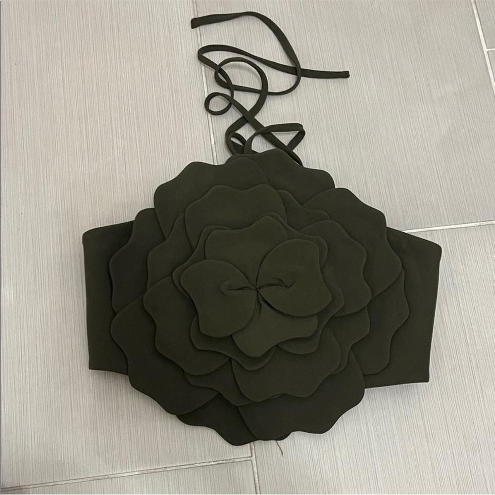 Lovers + Friends Olive Floral Applique Halter Crop Top - Picture 3 of 6